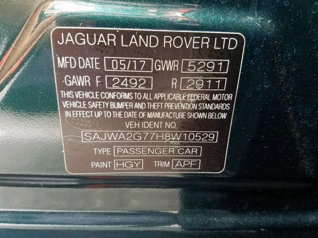 SAJWA2G77H8W10529 - 2017 JAGUAR XJL PORTFO GREEN photo 10