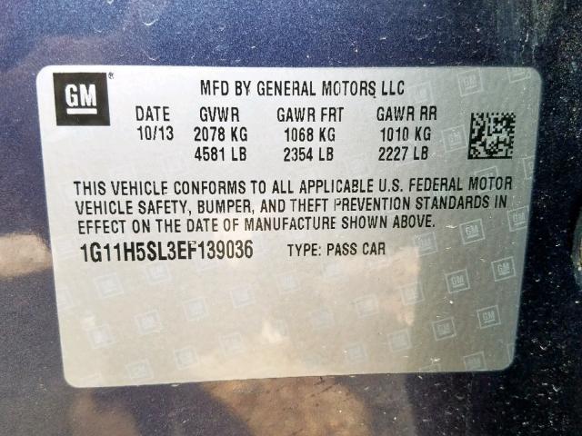 1G11H5SL3EF139036 - 2014 CHEVROLET MALIBU LTZ ლურჯი ფოტო 10