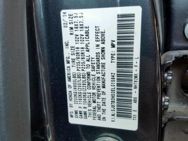 5J8TB3H50EL015842 - 2014 ACURA RDX TECHNO GRAY photo 10