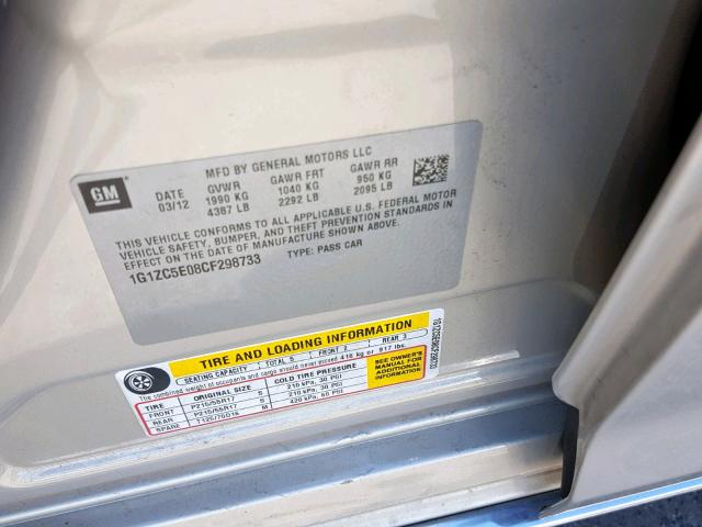 1G1ZC5E08CF298733 - 2012 CHEVROLET MALIBU 1LT 金色 照片 10