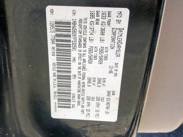 1A8HW58207F532501 - 2007 CHRYSLER ASPEN LIMI BLACK photo 10