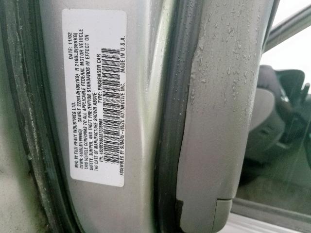 4S3BE635337208969 - 2003 SUBARU LEGACY L SILVER photo 10