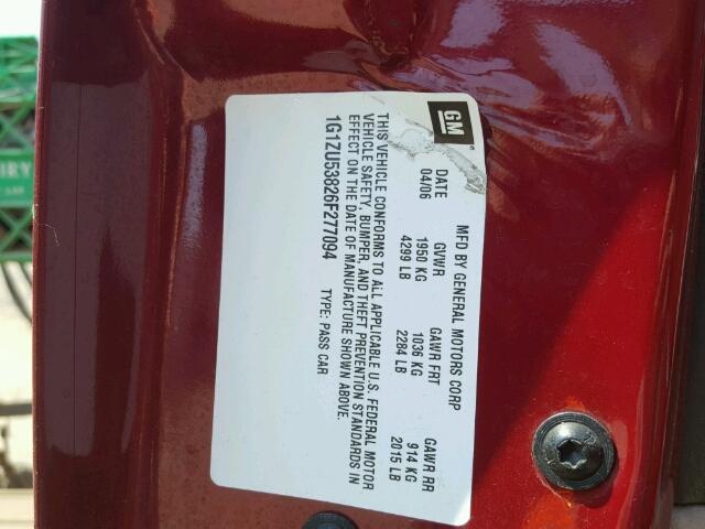 1G1ZU53826F277094 - 2006 CHEVROLET MALIBU LTZ მუქწითელი ფოტო 10