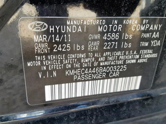 KMHEC4A46BA003225 - 2011 HYUNDAI SONATA HYB BLACK photo 10