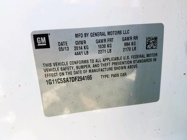 1G11C5SA7DF294166 - 2013 CHEVROLET MALIBU 1LT 白色 照片 10