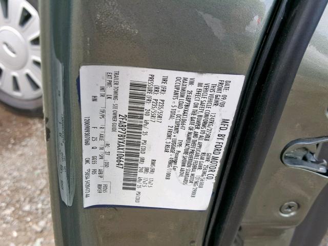 2FABP7BVXAX106647 - 2010 FORD CROWN VICT GREEN photo 10