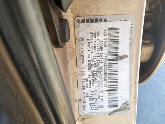 1Y1SK5269SZ063920 - 1995 GEO PRIZM BASE ოქროსფერი ფოტო 10