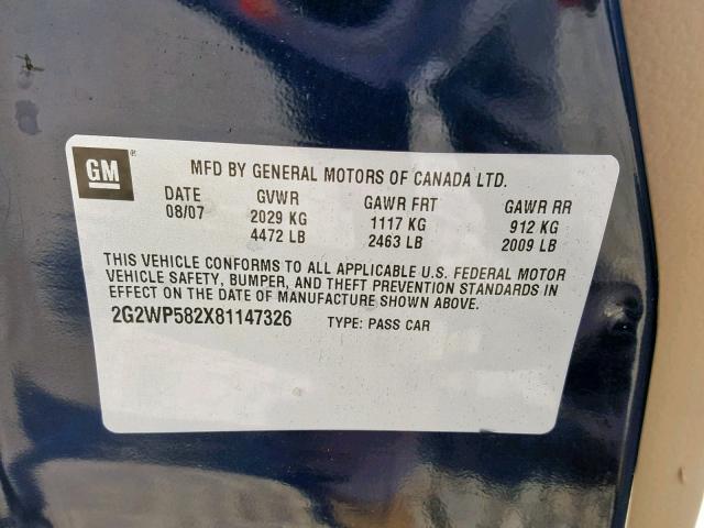 2G2WP582X81147326 - 2008 PONTIAC GRAND PRIX BLUE photo 10