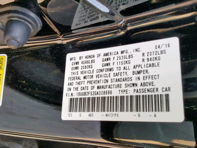 19UUB2F52GA008696 - 2016 ACURA TLX TECH BLACK photo 10