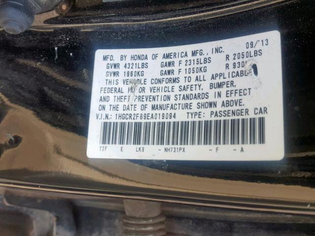 1HGCR2F89EA019094 - 2014 HONDA ACCORD EXL BLACK photo 10