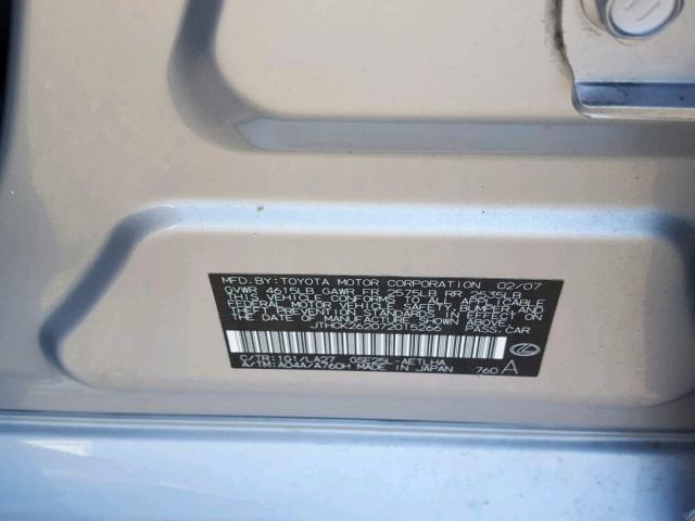 JTHCK262072015266 - 2007 LEXUS IS 250 SILVER photo 10