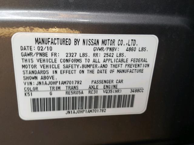 JN1AJ0HP1AM701792 - 2010 INFINITI EX35 BASE SILVER photo 10