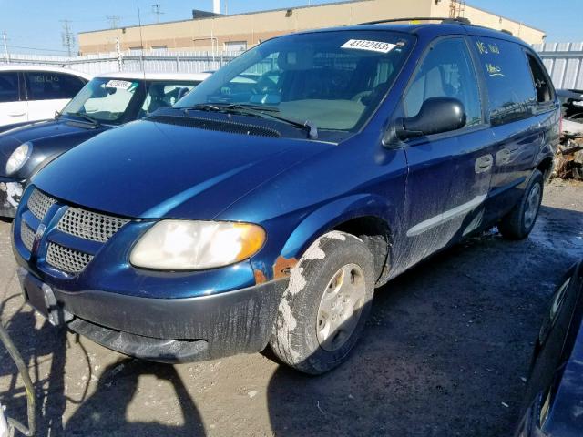 1B4GP25R62B575513 - 2002 DODGE CARAVAN SE BLUE photo 2