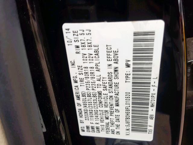 5J8TB3H59FL010530 - 2015 ACURA RDX TECHNO BLACK photo 10