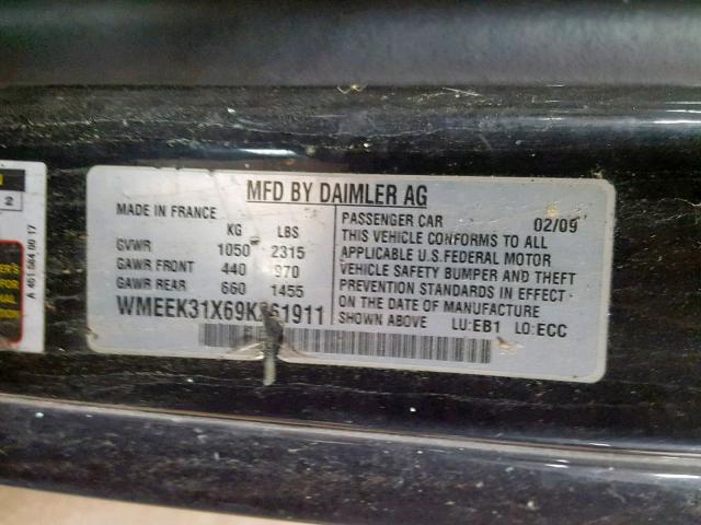 WMEEK31X69K261911 - 2009 SMART FORTWO PAS 白色 照片 10