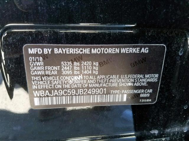 WBAJA9C59JB249901 - 2018 BMW 530E BLACK photo 10