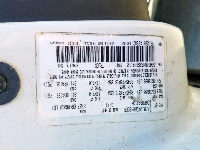 1D7HG48N33S294112 - 2003 DODGE DAKOTA QUA WHITE photo 10