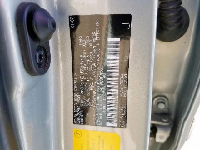 JTJHW31U472021997 - 2007 LEXUS RX 400H GRAY photo 10