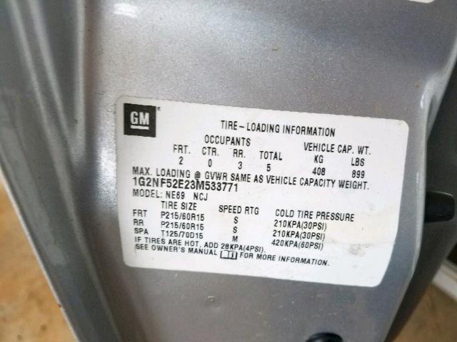 1G2NF52E23M533771 - 2003 PONTIAC GRAND AM S SILVER photo 10