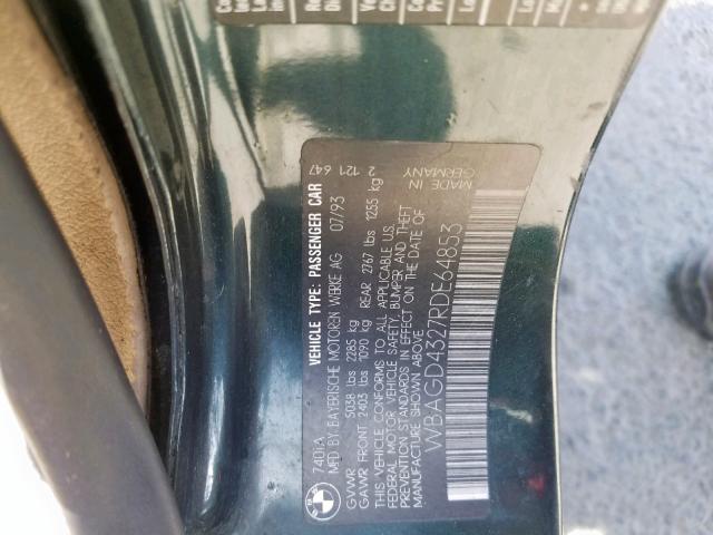 WBAGD4327RDE64853 - 1994 BMW 740 I AUTO GREEN photo 10