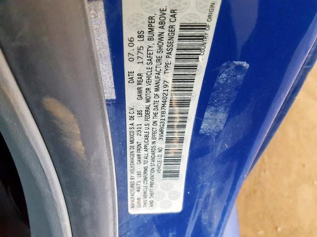 3VWRG31Y87M402197 - 2007 VOLKSWAGEN NEW BEETLE ლურჯი ფოტო 10