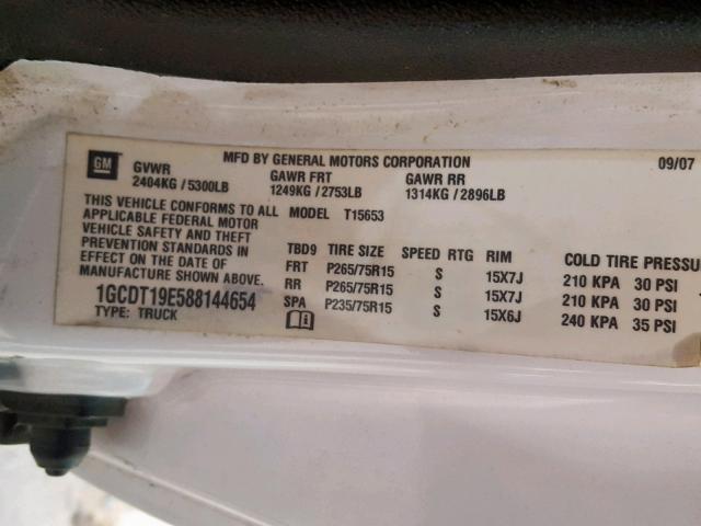 1GCDT19E588144654 - 2008 CHEVROLET COLORADO WHITE photo 10