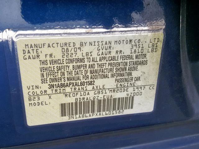 3N1AB6APXAL601582 - 2010 NISSAN SENTRA 2.0 BLUE photo 10