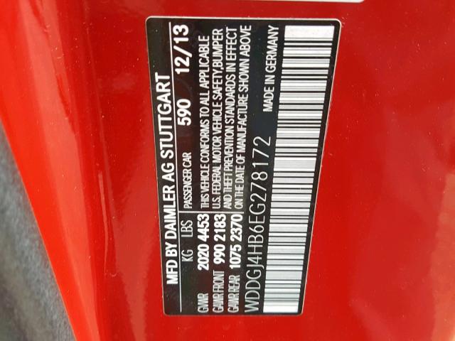 WDDGJ4HB6EG278172 - 2014 MERCEDES-BENZ C 250 RED photo 10