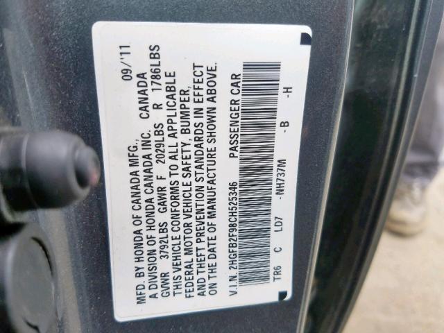 2HGFB2F98CH525346 - 2012 HONDA CIVIC EXL 银色 照片 10