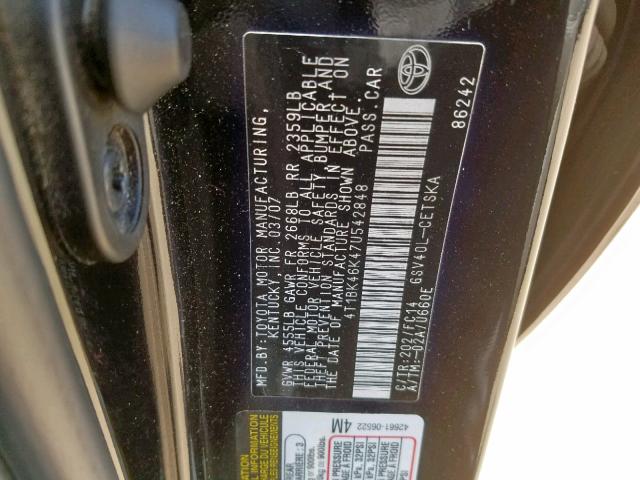 4T1BK46K47U542848 - 2007 TOYOTA CAMRY NEW BLACK photo 10