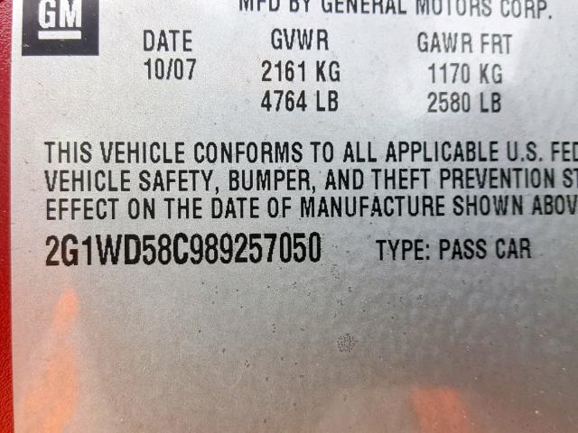 2G1WD58C989257050 - 2008 CHEVROLET IMPALA SUP RED photo 10