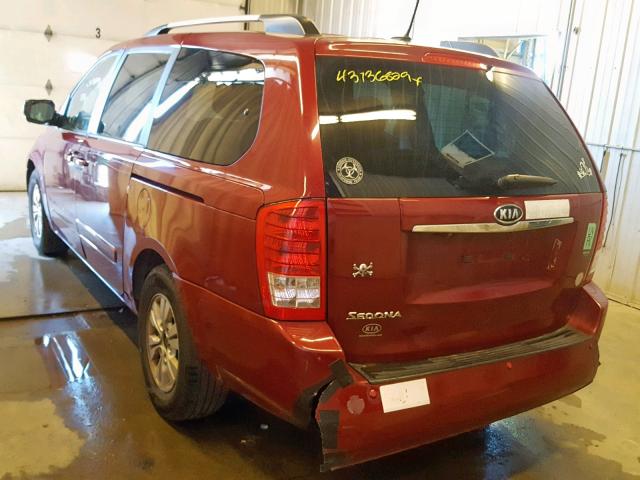 KNDMG4C77C6446855 - 2012 KIA SEDONA LX RED photo 3