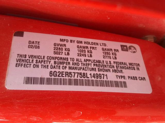 6G2ER57758L149971 - 2008 PONTIAC G8 RED photo 10