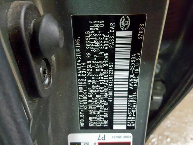 4T1BD1FK4EU123453 - 2014 TOYOTA CAMRY HYBR GRAY photo 10