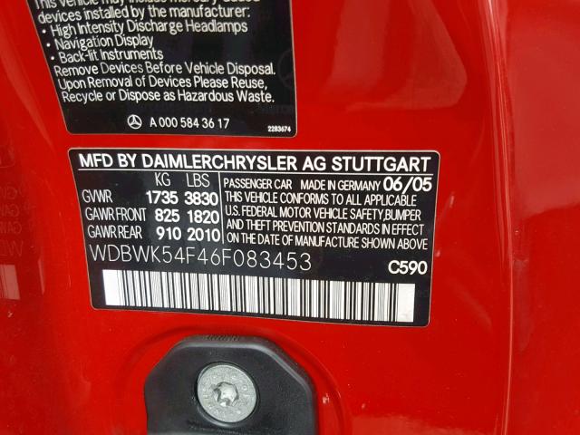 WDBWK54F46F083453 - 2006 MERCEDES-BENZ SLK 280 RED photo 10