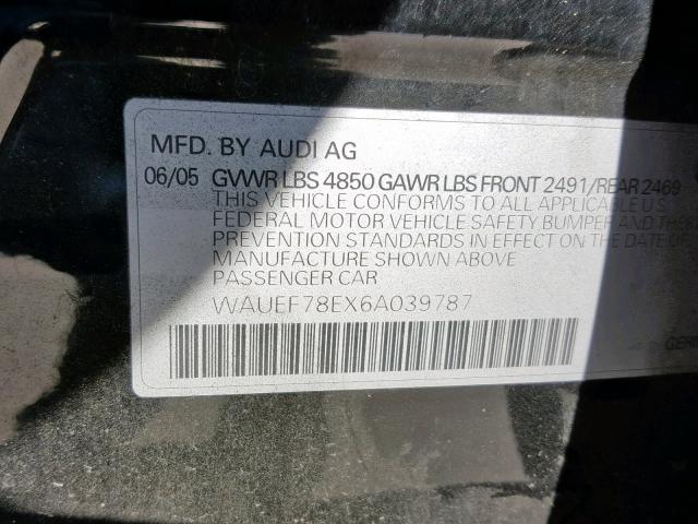 WAUEF78EX6A039787 - 2006 AUDI A4 S-LINE BLACK photo 10