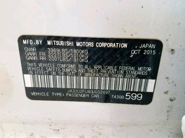 JA32U2FU4GU002497 - 2016 MITSUBISHI LANCER ES WHITE photo 10