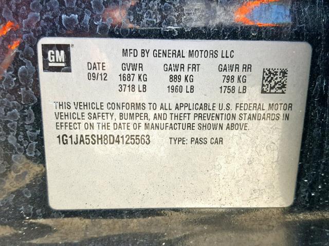 1G1JA5SH8D4125563 - 2013 CHEVROLET SONIC LS 黑色 照片 10