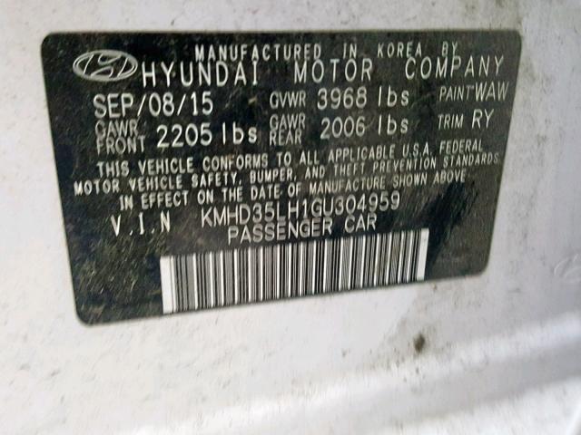 KMHD35LH1GU304959 - 2016 HYUNDAI ELANTRA GT WHITE photo 10