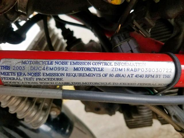 ZDM1RABP03B030722 - 2003 DUCATI MONSTER 10 BLACK photo 10