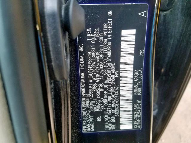 5TDDK3EH0CS137520 - 2012 TOYOTA HIGHLANDER BLACK photo 10