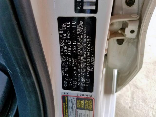 KNADM4A36D6204257 - 2013 KIA RIO LX WHITE photo 10