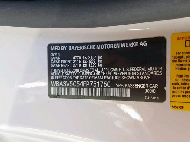 WBA3V5C54FP751750 - 2015 BMW 428 I WHITE photo 10