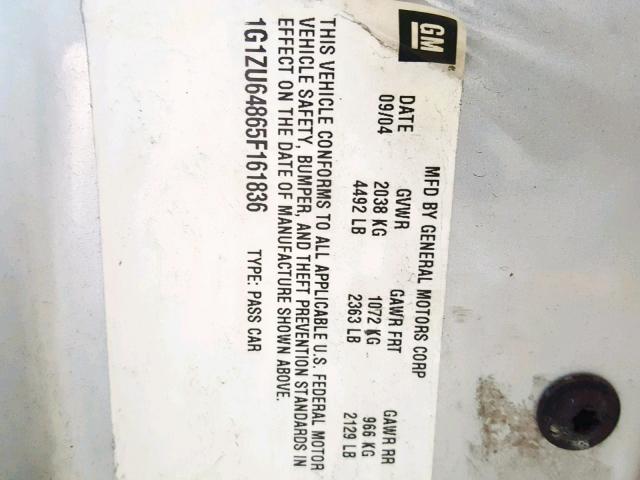 1G1ZU64865F161836 - 2005 CHEVROLET MALIBU MAX 银色 照片 10