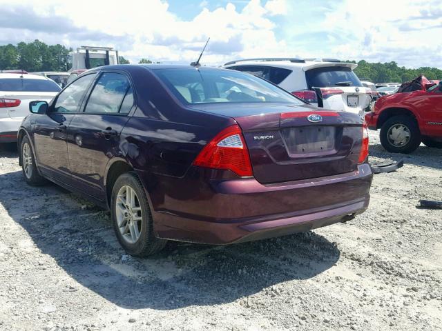 3FAHP0GA7CR262038 - 2012 FORD FUSION S PURPLE photo 3