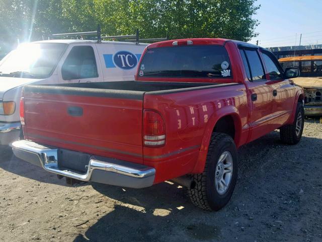 1D7HG48NX4S737292 - 2004 DODGE DAKOTA QUA RED photo 4