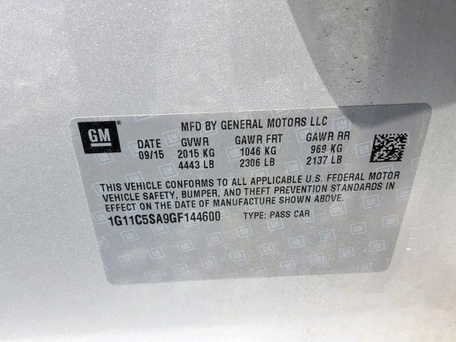 1G11C5SA9GF144600 - 2016 CHEVROLET MALIBU LIM 银色 照片 10