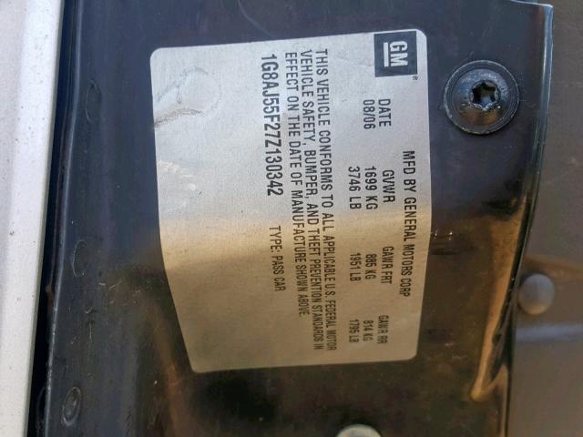 1G8AJ55F27Z130342 - 2007 SATURN ION LEVEL SILVER photo 10