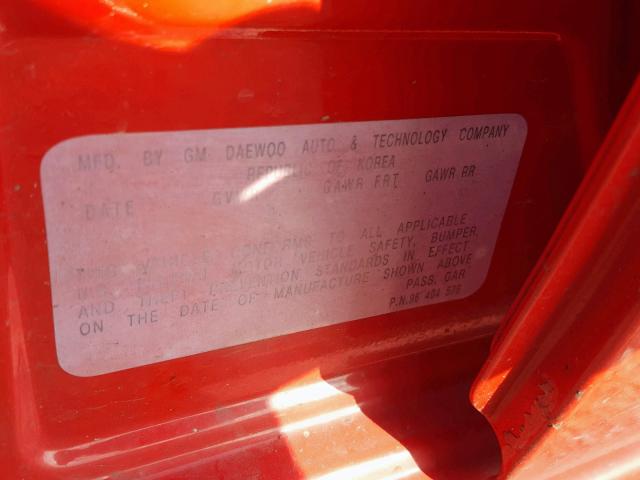 KL1TD52675B328535 - 2005 CHEVROLET AVEO BASE Қызыл фото 10