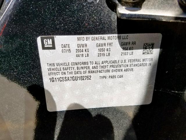 1G11C5SA7GU102762 - 2016 CHEVROLET MALIBU LIM 黑色 照片 10